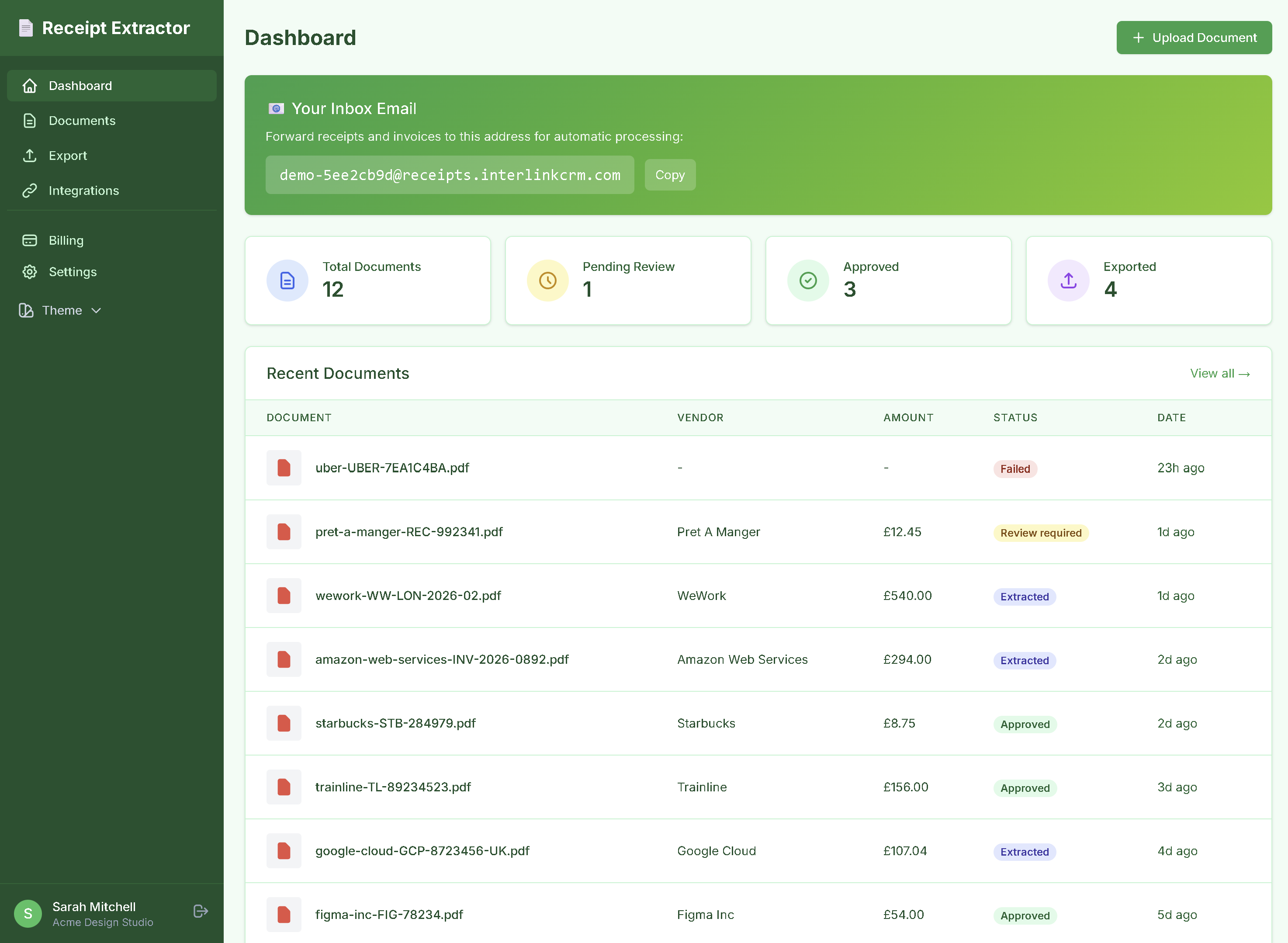 Receipt Extractor Dashboard
